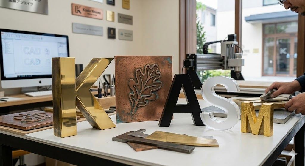 素材や仕上げを選んで、文字を立体的に切り出し理想のサインを製作する