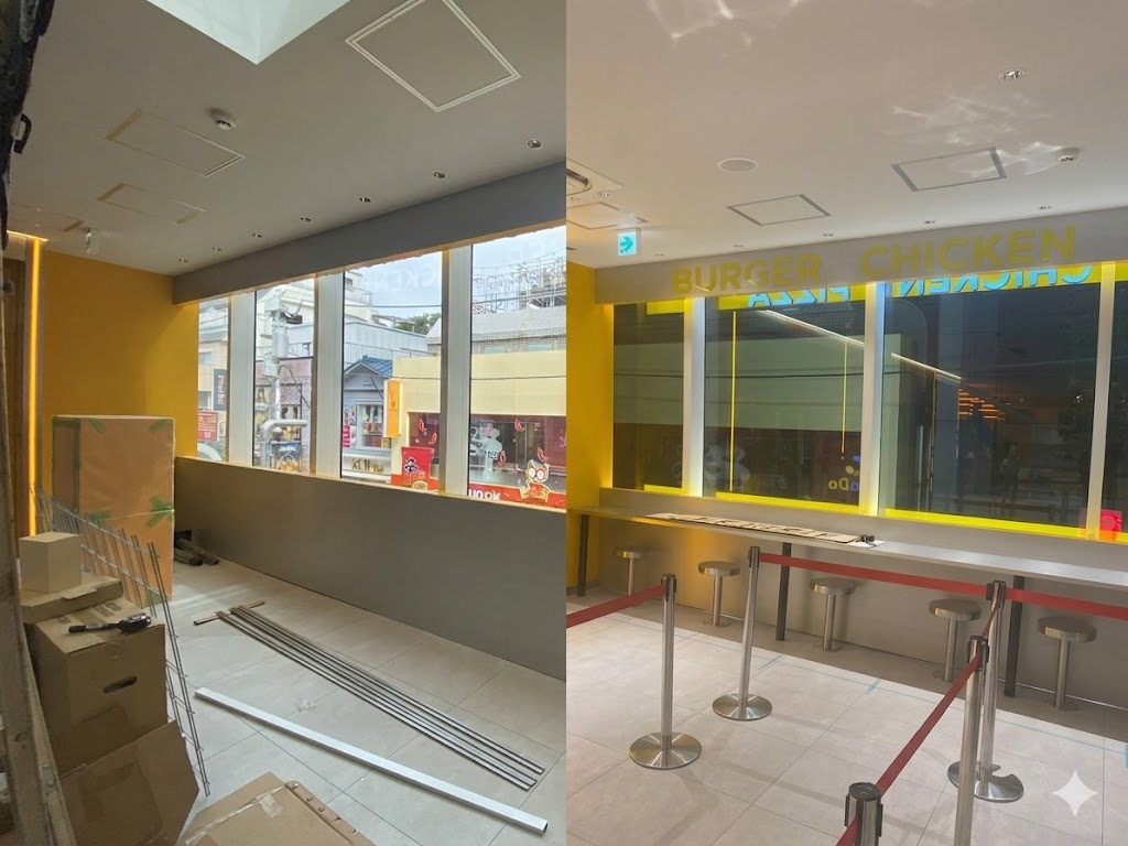 窓際という限られた空間を最大限に活用する内照式サインの設計